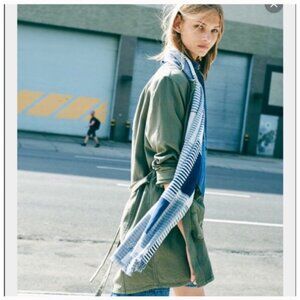 MADEWELL XS Olive Belted Cotton Duster Jacket Tie Waist Stitch-Edge Wrap Coat